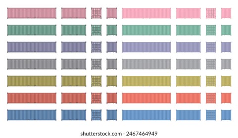 Vector illustration set of side view of 20' and 40' ocean container and dry container