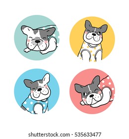 Vector Illustration Set Signs Logo Of Pug Dog.Doodle Cartoon Style.