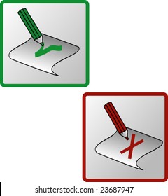 vector illustration of set signs with pencils writes approved and rejection