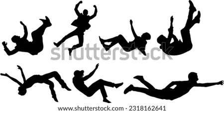 Vector Illustration Set of Silhouette Figures in Motion, Falling through the Air, Showcasing Men in Motion, Falling with Grace, Suspended in Air