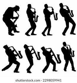 vector illustration set of silhouette jazz musicians, saxophonist