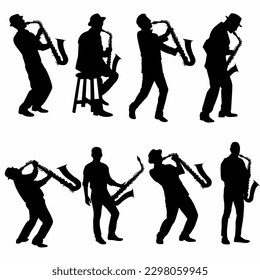 vector illustration set of silhouette jazz musicians, saxophonist