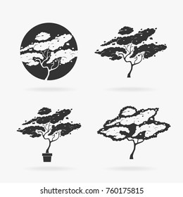 Vector Illustration Set of Silhouette Stencil Tree