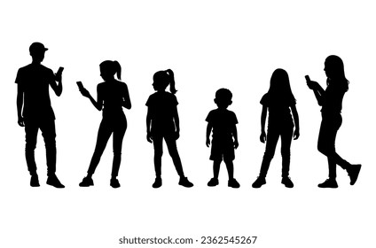 Vector illustration. A set of silhouettes of children of different ages. Teenagers.