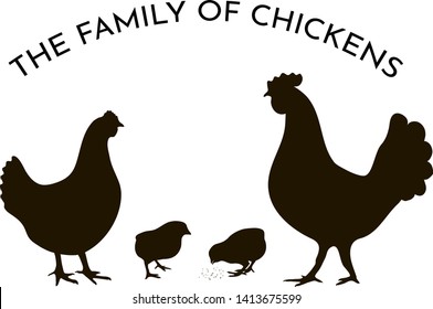 Vector illustration. Set of silhouettes. The family of chickens