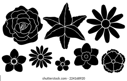 Vector illustration. Set of silhouettes of flowers see realistic version of flowers in my portfolio