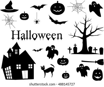 Vector Illustration of set of silhouettes for Halloween Design Elements