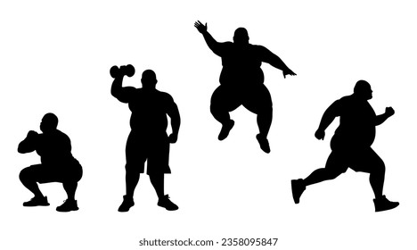 Vector illustration. Set of silhouettes of a man going in for sports. Slimming.