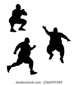 Vector illustration. Set of silhouettes of a man going in for sports. Slimming.