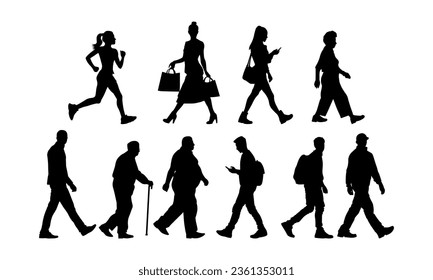 Vector illustration. Set of silhouettes of people. Gait.