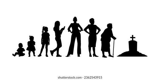 Vector illustration. Set of silhouettes of people. Growing up from infancy.