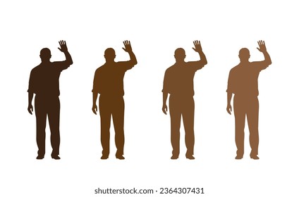 Vector illustration. A set of silhouettes of people. Greetings. Race.