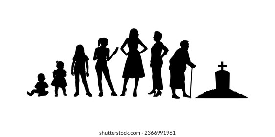Vector illustration. Set of silhouettes of people. Growing up from infancy.