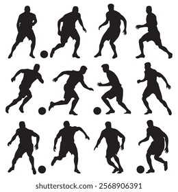 Vector illustration of a set of silhouettes of people playing football