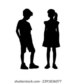 Vector illustration. Set of silhouettes of two children.