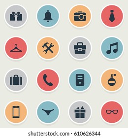 Vector Illustration Set Of Simple Accessories Icons. Elements Music, Present, System Unit And Other Synonyms Underpants, Ring And Photographing.