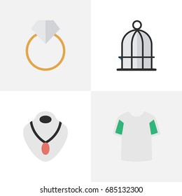 Vector Illustration Set Of Simple Accessories Icons. Elements Engagement, Jersey, Jewelry And Other Synonyms Choker, Wear And Jewelry.
