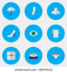 Vector Illustration Set Of Simple Accessories Icons. Elements View, Sock, Smell And Other Synonyms View, Shoe And Footwear.