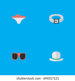 Vector Illustration Set Of Simple Accessories Icons. Elements Strap, Eye Accessory, Lingerie And Other Synonyms Panties, Lingerie And Hat.