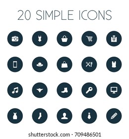 Vector Illustration Set Of Simple Accessories Icons. Elements Monitor, Sarafan, Password And Other Synonyms Human, Telephone And Chapeau.