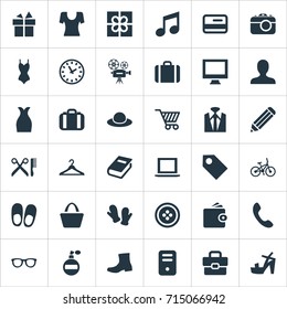 Vector Illustration Set Of Simple Accessories Icons. Elements Music, Payment, Digital Camera And Other Synonyms Textbook, Briefcase And Musical.