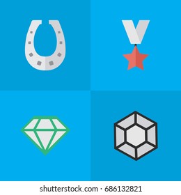 Vector Illustration Set Of Simple Achievement Icons. Elements Brilliant, Trophy, Gemstone And Other Synonyms Trophy, Star And Stone.