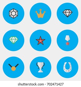 Vector Illustration Set Of Simple Achievement Icons. Elements Metal, Champion, Medal And Other Synonyms Metal, Precious And Diamond.