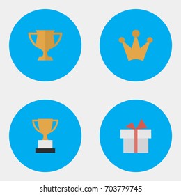 Vector Illustration Set Of Simple Achievement Icons. Elements Corona, Present, Goblet And Other Synonyms Cub, Gift And Crown.