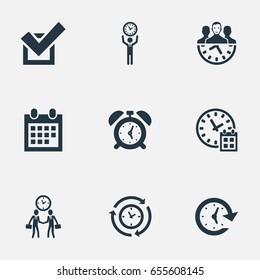 Vector Illustration Set Of Simple Administration Icons. Elements Approve, Clock, Progress And Other Synonyms Administrator, Speed And Approve.