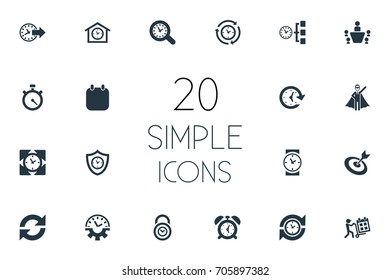 Vector Illustration Set Of Simple Administration Icons. Elements Term, Padlock, Repetition And Other Synonyms Padlock, Meeting And Speedometer.