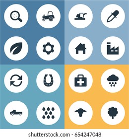 Vector Illustration Set Of Simple Agricultural Icons. Elements Watering, Wood, Forecast And Other Synonyms Medical, Luck And Buffalo.