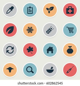 Vector Illustration Set Of Simple Agriculture Icons. Elements List, Sack, Cart And Other Synonyms Cattle, Arrow And Virus.