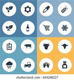 Vector Illustration Set Of Simple Agriculture Icons. Elements Sprout, Plant, Cart And Other Synonyms Farm, Rain And Beverage.