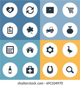 Vector Illustration Set Of Simple Agriculture Icons. Elements Care, Refresh, List And Other Synonyms Sack, Recycle And Forest.