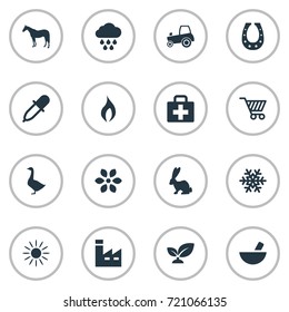Vector Illustration Set Of Simple Agriculture Icons. Elements Manufacture, Bloom, Poultry And Other Synonyms Snowflake, Medicament And Local.