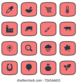 Vector Illustration Set Of Simple Agriculture Icons. Elements Cow, Medicament, Sack And Other Synonyms Plant, Drug And Store.