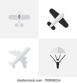 Vector Illustration Set Of Simple Aircraft Icons. Elements Catapults, Aviation, Plane And Other Synonyms Plane, Catapults And Vehicle.