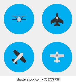 Vector Illustration Set Of Simple Aircraft Icons. Elements Aviation, Airplane, Flying Vehicle And Other Synonyms Aviation, Flying And Aircraft.