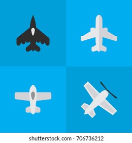 Vector Illustration Set Of Simple Aircraft Icons. Elements Flying Vehicle, Plane, Airliner And Other Synonyms Aviation, Vehicle And Airplane.