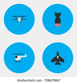 Vector Illustration Set Of Simple Aircraft Icons. Elements Airplane, Flying Vehicle, Copter And Other Synonyms Vehicle, Helicopter And Chopper.