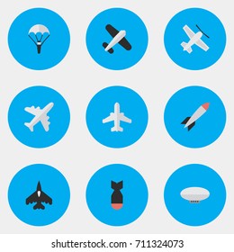 Vector Illustration Set Of Simple Aircraft Icons. Elements Rocket, Craft, Bomb And Other Synonyms Dynamite, Aircraft And Rocket.