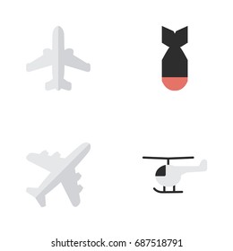 Vector Illustration Set Of Simple Airplane Icons. Elements Aircraft, Rocket, Airliner And Other Synonyms Aircraft, Dynamite And Chopper.