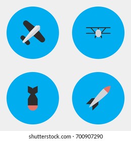 Vector Illustration Set Of Simple Airplane Icons. Elements Aviation, Rocket, Airplane And Other Synonyms Rocket, Craft And Plane.