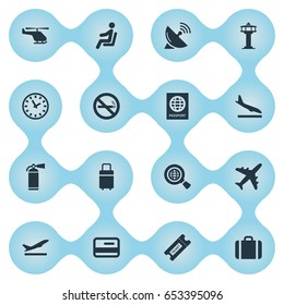 Vector Illustration Set Of Simple Airport Icons. Elements Coupon, Watch, Air Transport And Other Synonyms Earth, Search And Tower.