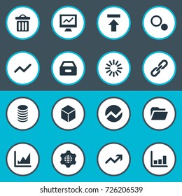 Vector Illustration Set Of Simple Analysis Icons. Elements Process, Profit, Chain And Other Synonyms Drawer, Case And Cube.