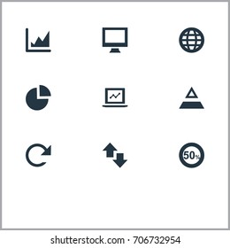 Vector Illustration Set Of Simple Analytics Icons. Elements Chart, Reverse, Triangle And Other Synonyms Monitor, Display And Refresh.
