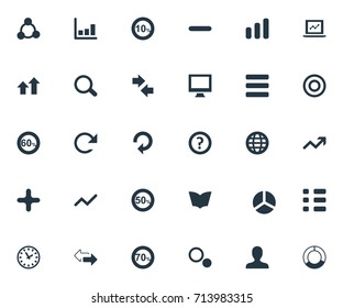 Vector Illustration Set Of Simple Analytics Icons. Elements Fifty, Round, Opposite And Other Synonyms Earth, Dictionary And Refresh.