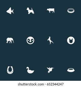 Vector Illustration Set Of Simple Animals Icons. Elements Puppy, Safari, Dairy Farm And Other Synonyms Luck, Dog And Beef.