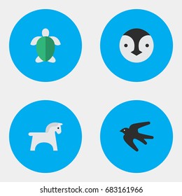 Vector Illustration Set Of Simple Animals Icons. Elements Steed, Turtle, Sparrow And Other Synonyms Tortoise, Bird And Turtle.