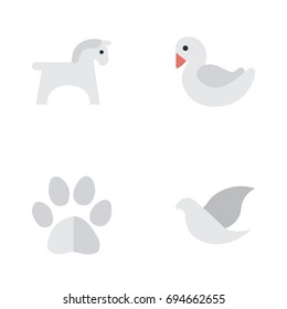 Vector Illustration Set Of Simple Animals Icons. Elements Swan, Foot, Pigeon And Other Synonyms Horse, Foot And Swan.